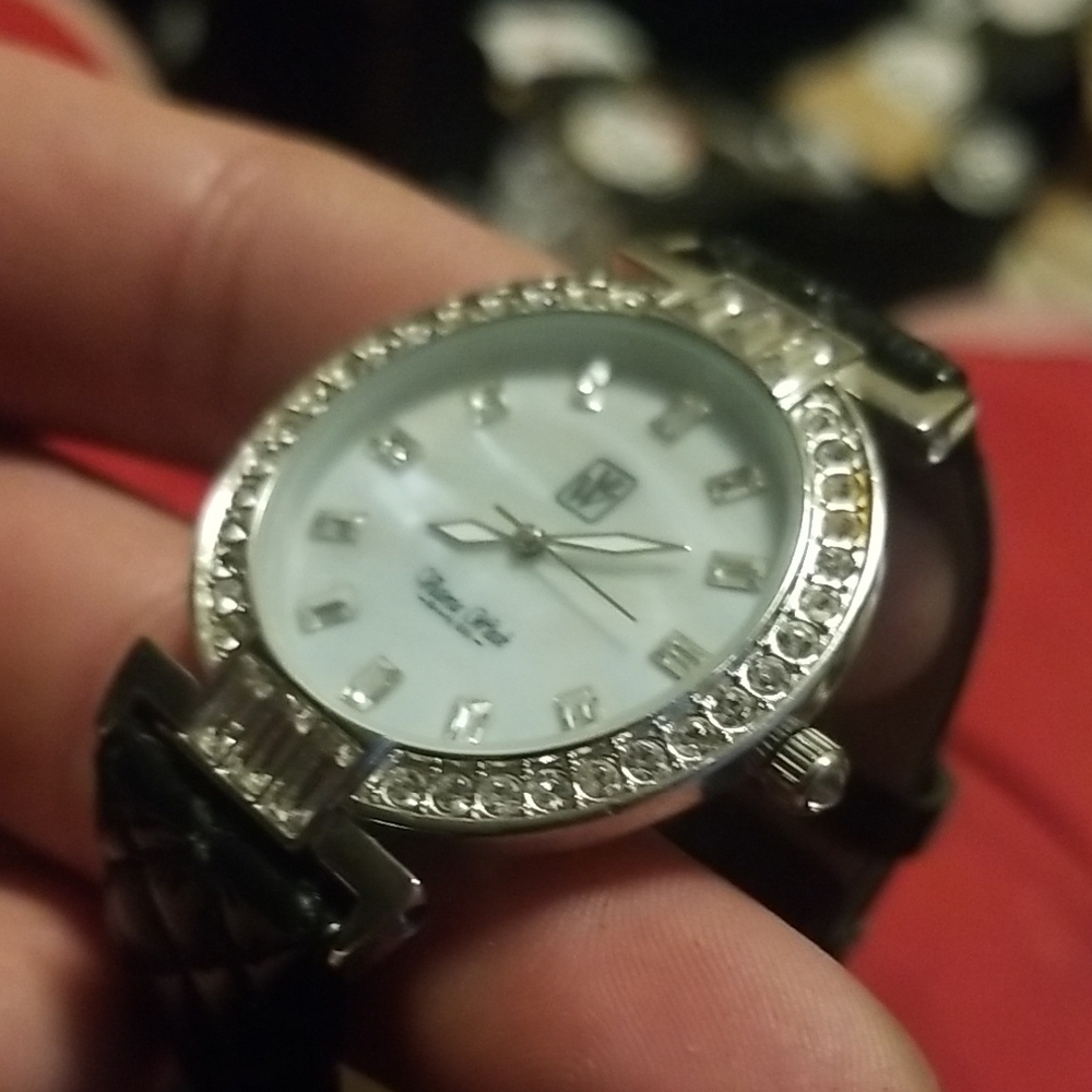 Silver and Black Watch with Crystal Accents